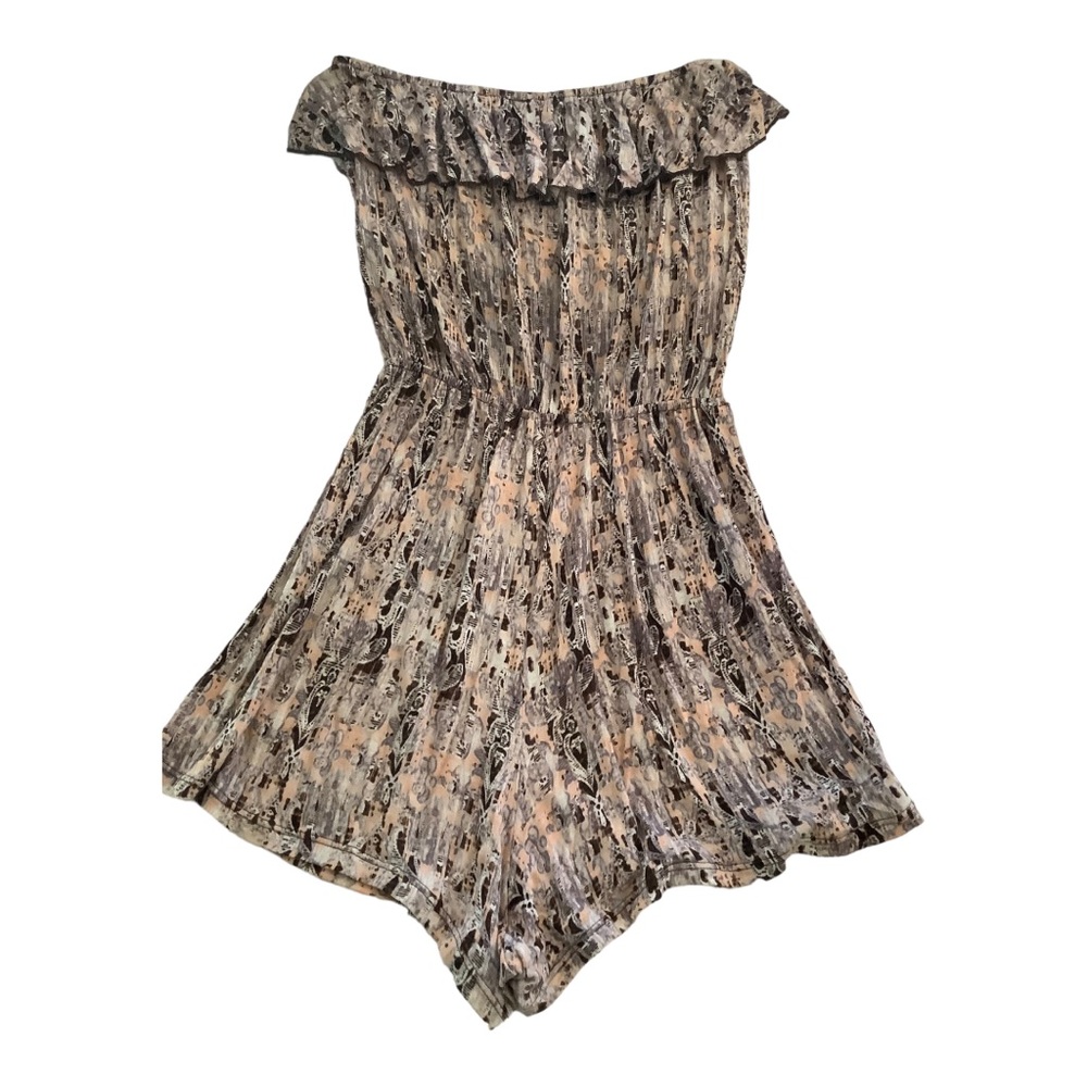Marie France ruffle strapless print romper SZ L shorts tube top style